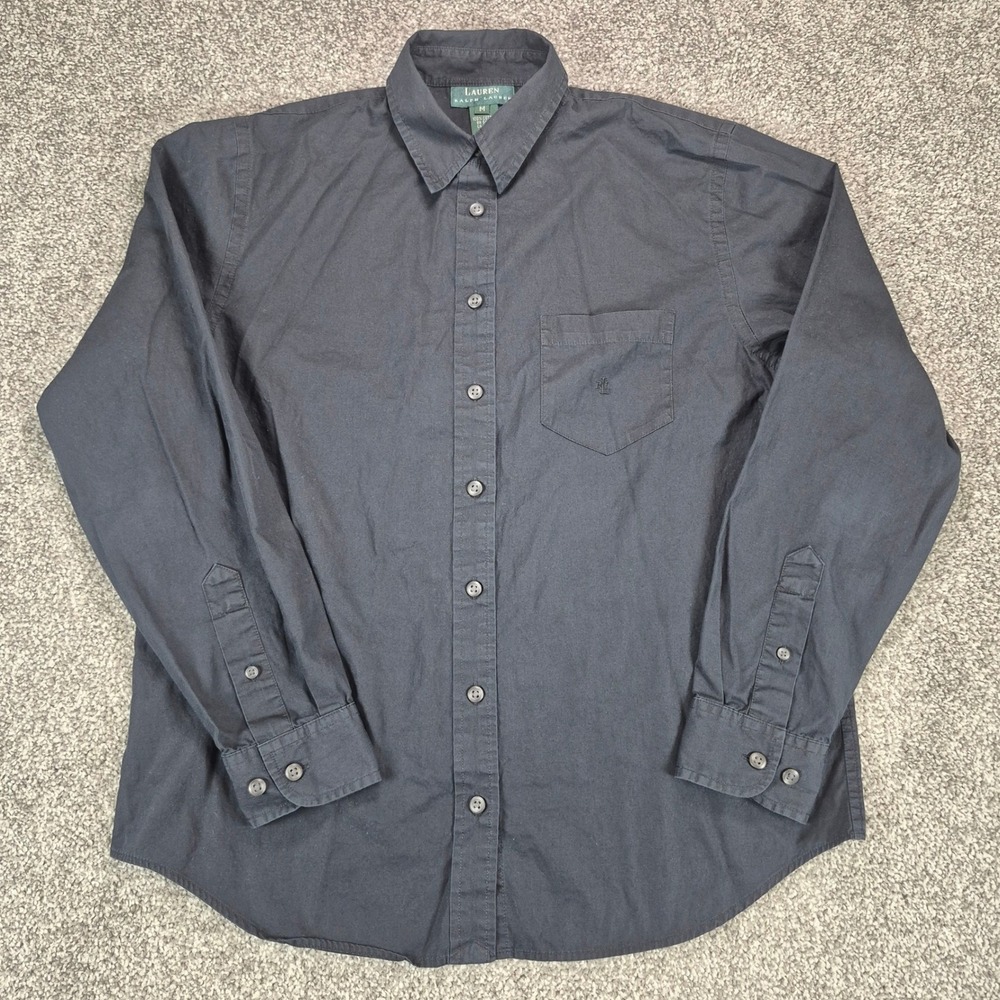 Lauren Ralph Lauren Button Down Shirt Womens Medium Black Long Sleeve Cotton LRL
